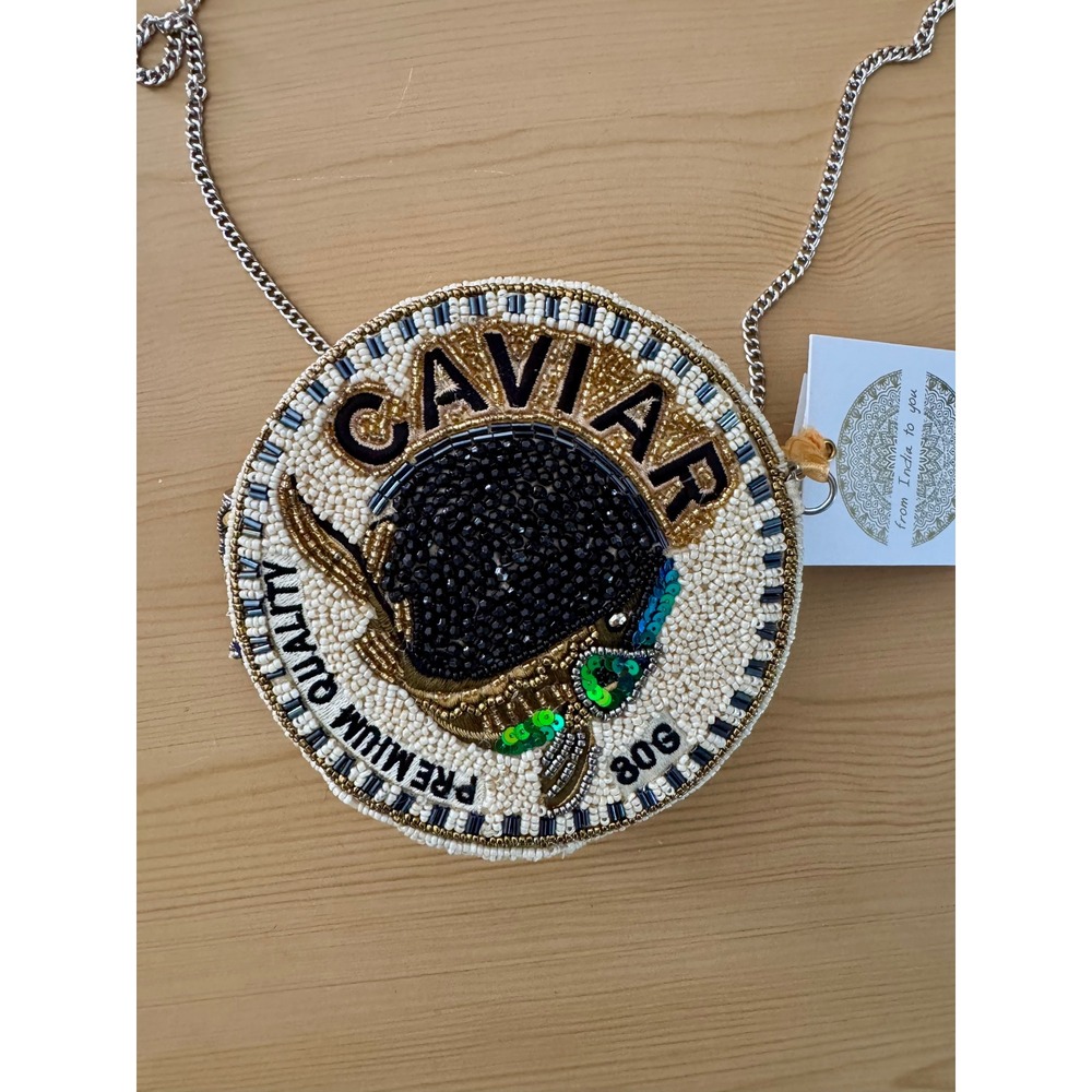 Rare Viral Caviar Tin Crossbody Bag Silver Chain Cream Gold Black New